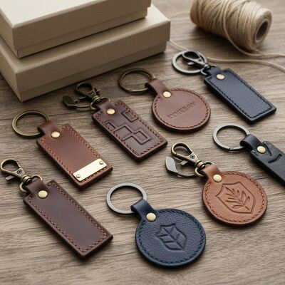 বিভিন্ন স্টাইল এবং কাস্টমাইজেশন অপশন প্রদানকারী টেকসই চামড়া কীচেন কর্পোরেট ব্র্যান্ডিং পণ্যদ্রব্যের জন্য নিখুঁত