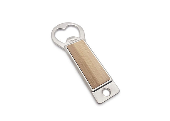 Personalized Rectangle Keychain Metal Bottle Opener Wooden Epoxy Doming Logo